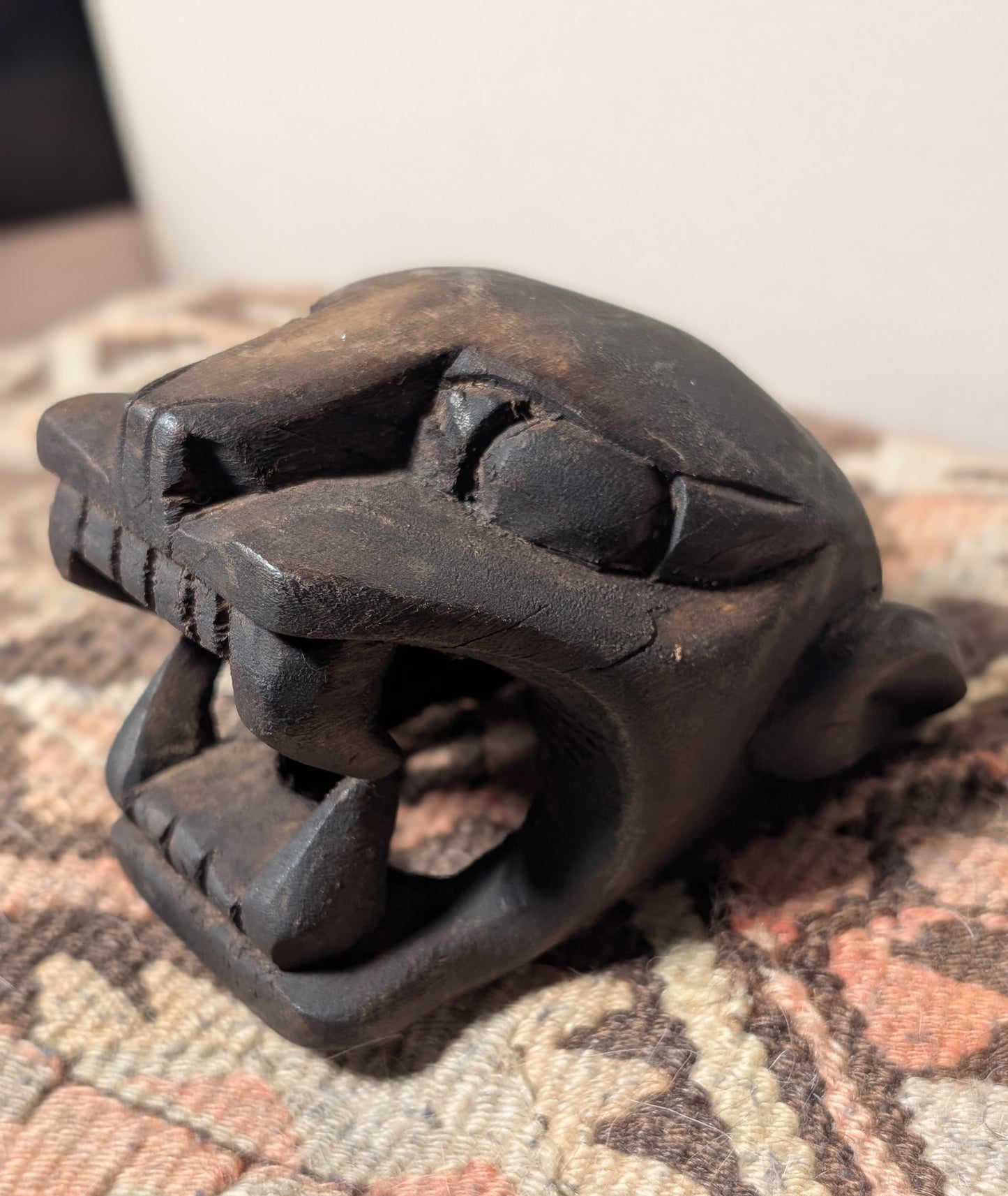 Vintage Myan Hand carved B'alam Jaguar Head Sculpture